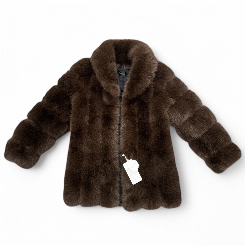 Luxurious Brown Faux Fur Coat – Size Small
